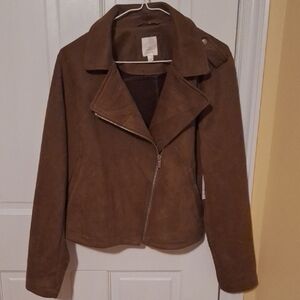LC Lauren Conrad Ultra Suede Brown Bomber Jacket
